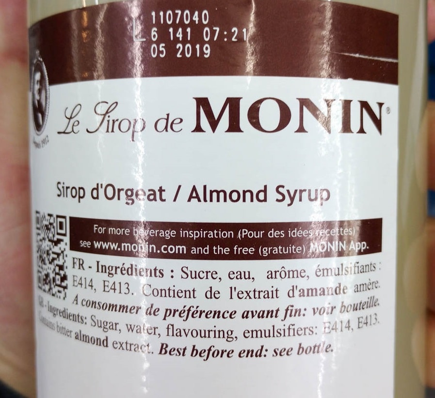 Liste d'ingredients du sirop d'orgeat monin