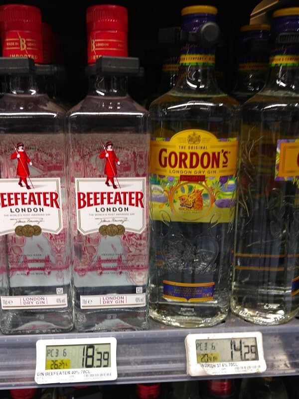 prix des bouteilles de beefeater et gordons gin au monoprix paris