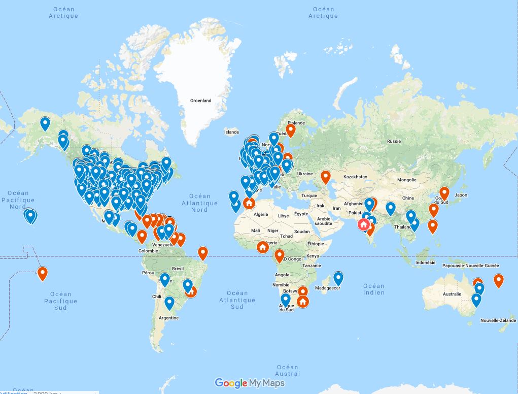 Carte mondiale de la lutte des distillateurs contre Covid19